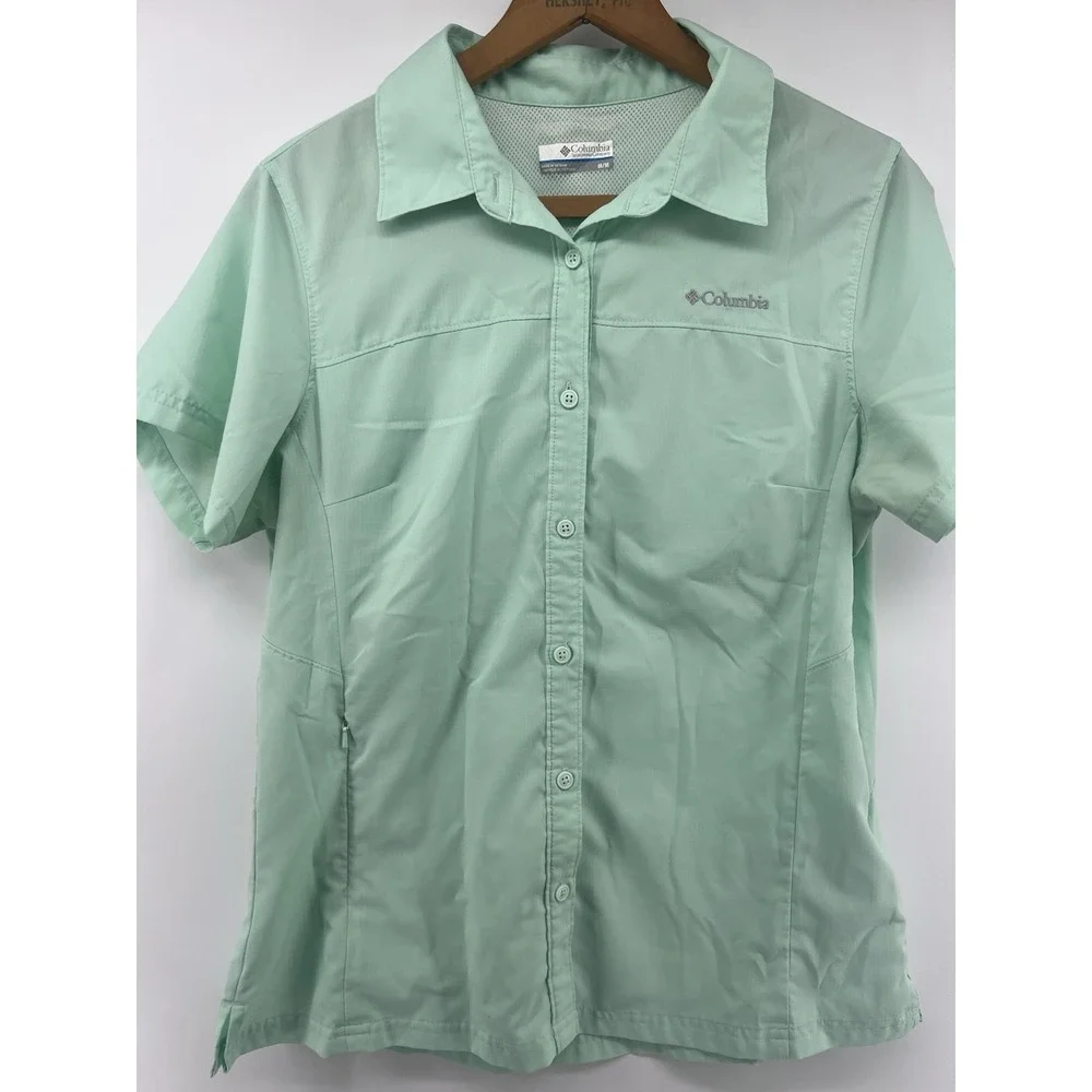 Columbia Womens Medium S/S Shirt Quick Dry Fishing Hiking Aqua Seafoam - Picture 4 of 6